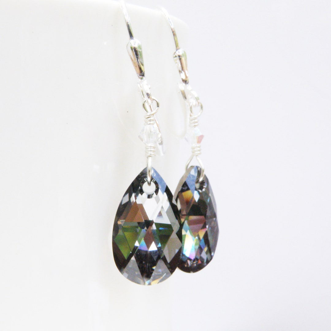 Teardrop Black Diamond Earrings, Sterling Silver or Gold Filled ...