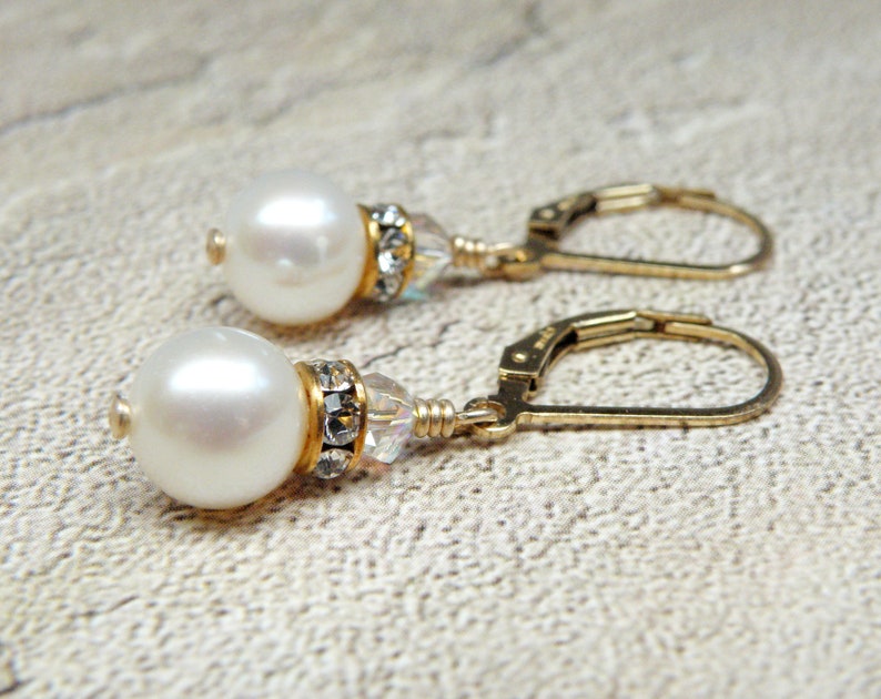 Real Pearl Earrings Gold Filled Leverback White Freshwater Etsy