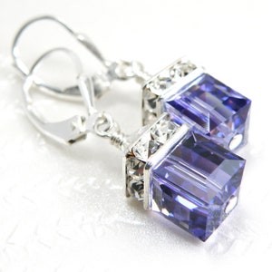 Swarovski Crystal Tanzanite Earrings, Purple Drop Earrings, Silver Purple Bridesmaid Gift, Bridal Party Earrings, Purple Wedding Jewelry