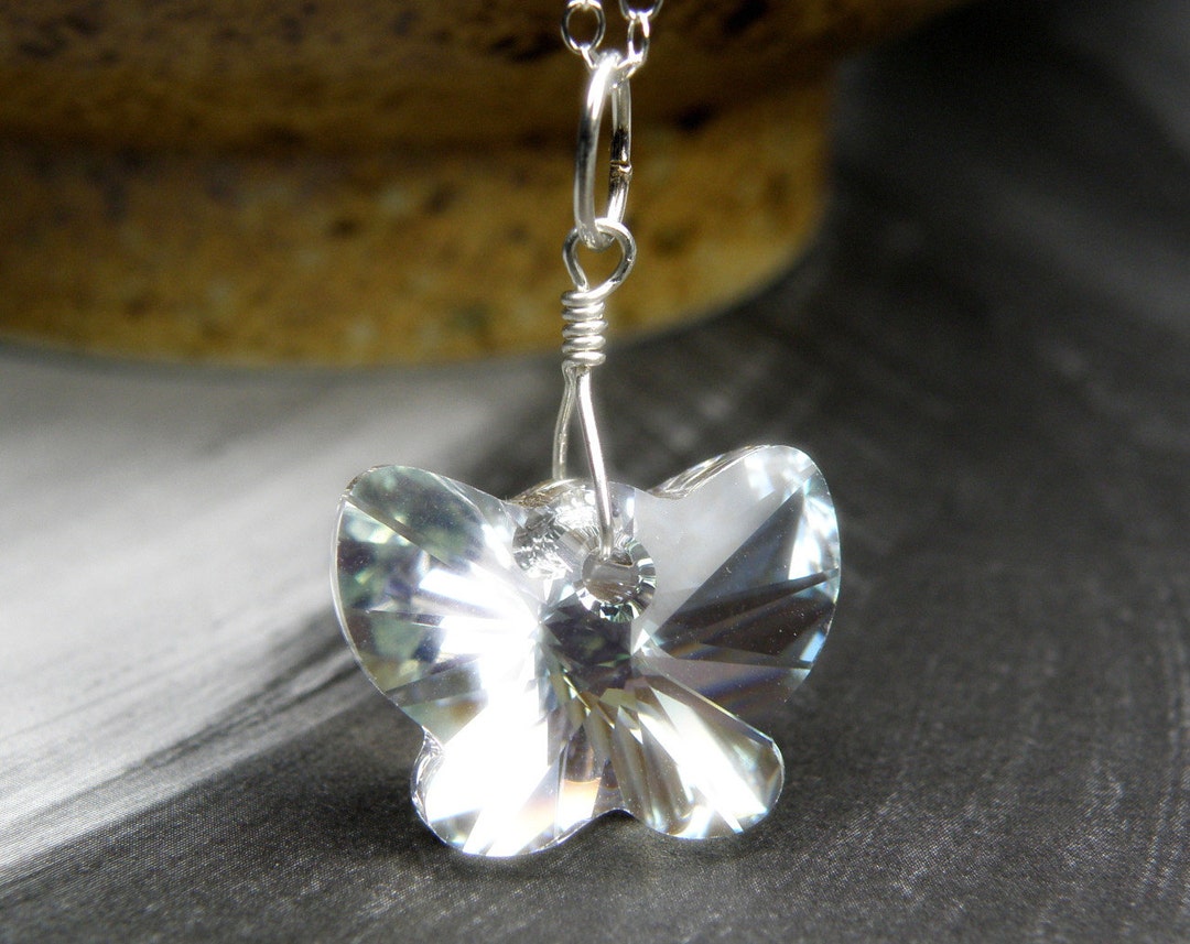 Swarovski Crystal Butterfly Necklace, Sterling Silver, Gold Filled