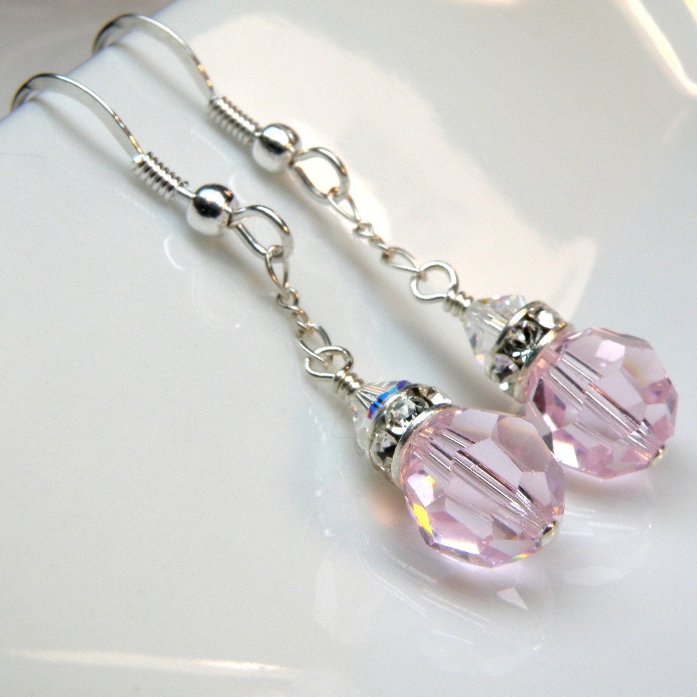 Blush Pink Crystal Earrings Sterling Silver Wedding Bridal Etsy