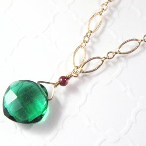 Emerald Green Quartz Necklace, Gold Filled or Sterling Silver, Pillow Cut Emerald Quartz, May Birthday Birthstone Gift for Women Anniversary