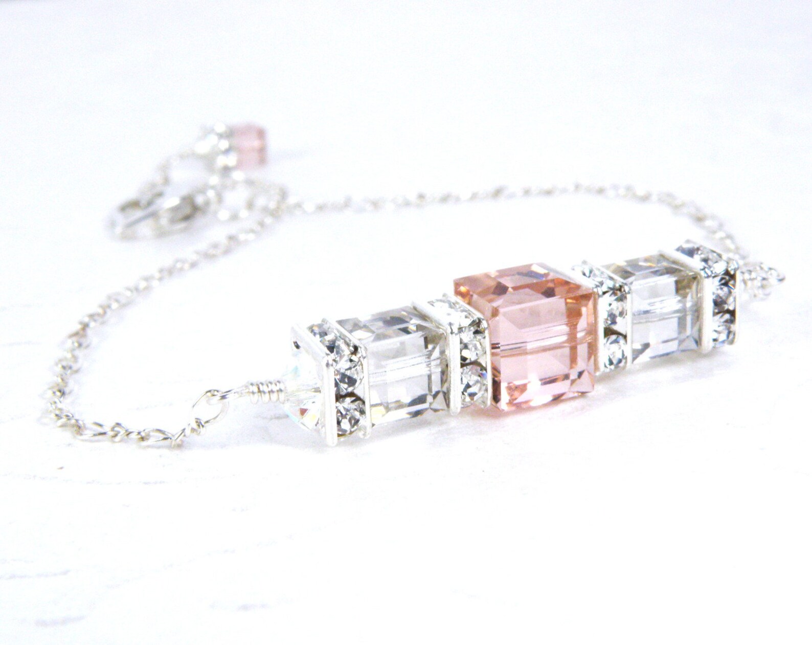Blush Pink Jewelry Set Pink and Gray Swarovski Crystal Cube Etsy