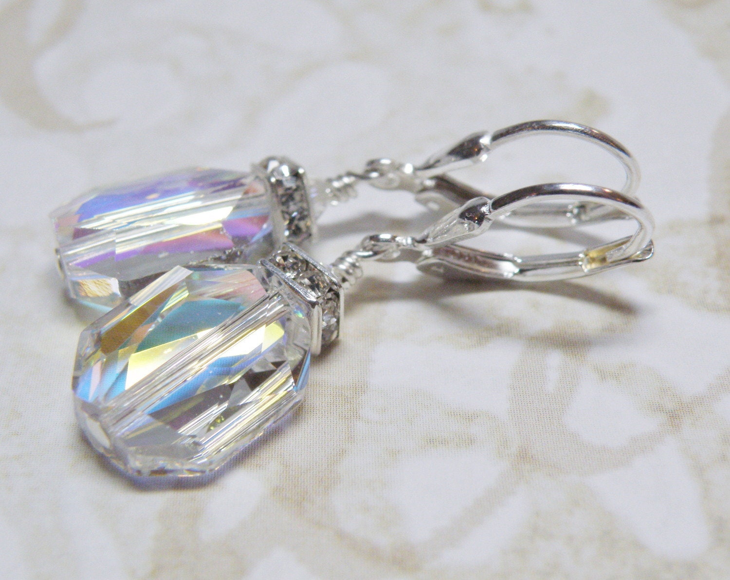 Geometric Earrings Clear Crystal Earrings Swarovski Crystal | Etsy