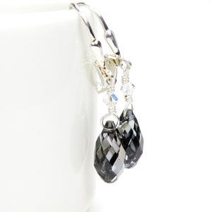 Charcoal Gray Crystal Earrings, Sterling Silver, Petite Teardrop Swarovski, Black Diamond Bridesmaids Dangle Earrings, Wedding Jewelry Gift image 4