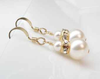 Buy White Pearl Drop Earrings, Gold Filled, Swarovski Pearl
