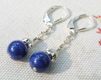 Blue Lapis Lazuli Earrings, Sterling Silver, Cobalt Blue Stone Dangle Earrings, September Birthday Gift, Lapiz Bridesmaids Wedding Jewelry