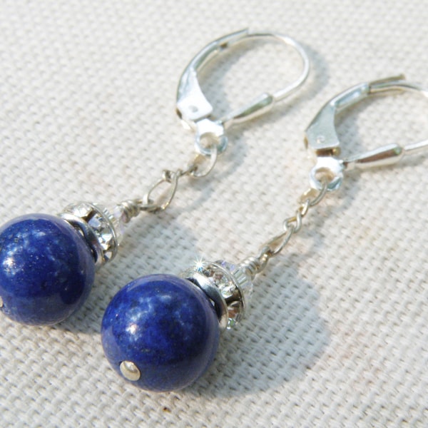 Blue Lapis Lazuli Earrings, Sterling Silver, Cobalt Blue Stone Dangle Earrings, September Birthday Gift, Lapiz Bridesmaids Wedding Jewelry