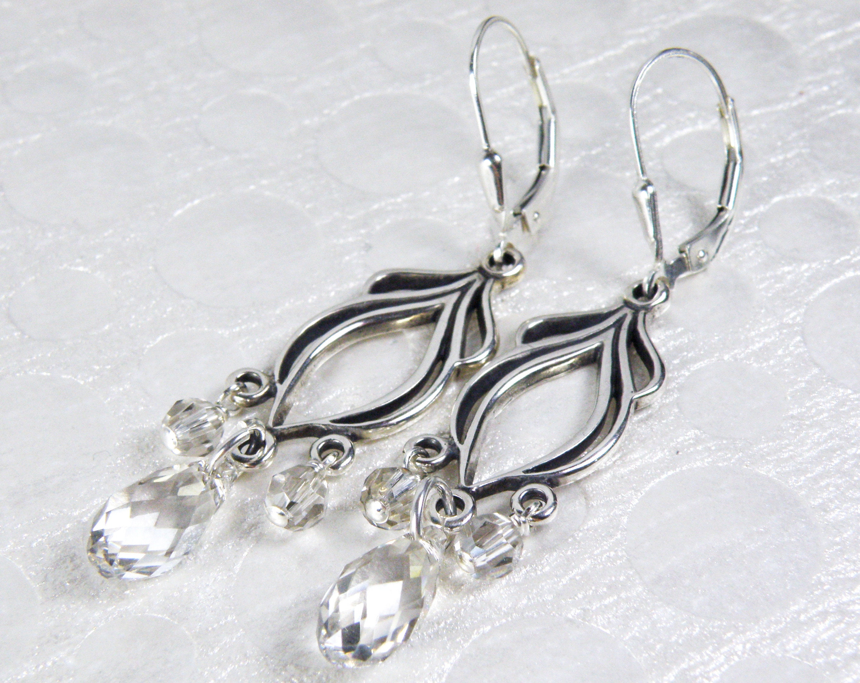 Buy Silver Plated Bead Crystal Chandeliar Earrings by Auraa Trends Online  at Aza Fashions.