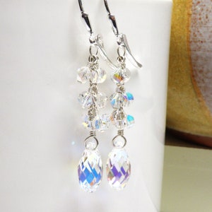 Swarovski Crystal Dangle Earrings, Sterling Silver or 14k Gold Filled Clear Cluster Earrings, Wedding Bridal Teardrop Jewelry for Women image 2