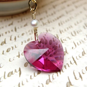 Ruby Crystal Heart Pendant, Sterling Silver, Gold Filled, Magenta Swarovski Crystal Necklace, July Birthstone Birthday Gift for Girlfriend image 1