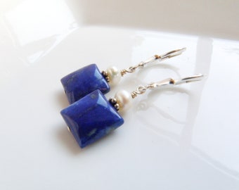 Lapis Lazuli Earrings, Sterling Silver or 14k Gold Filled, Blue Dangle Natural Stone Earrings, September Birthstone, Royal Blue Jewelry