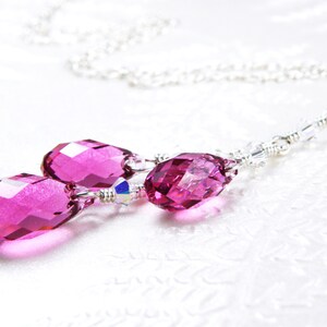 Fuchsia Y Drop Necklace, Sterling Silver, Ruby Swarovski Crystal Teardrop Pendant, July Birthday Gift, Bridesmaid Jewelry, Summer Wedding