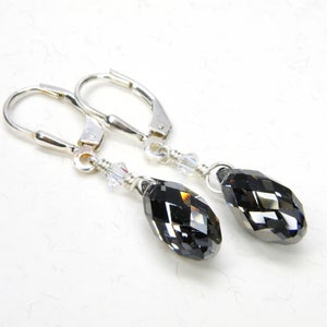 Charcoal Gray Crystal Earrings, Sterling Silver, Petite Teardrop Swarovski, Black Diamond Bridesmaids Dangle Earrings, Wedding Jewelry Gift image 5