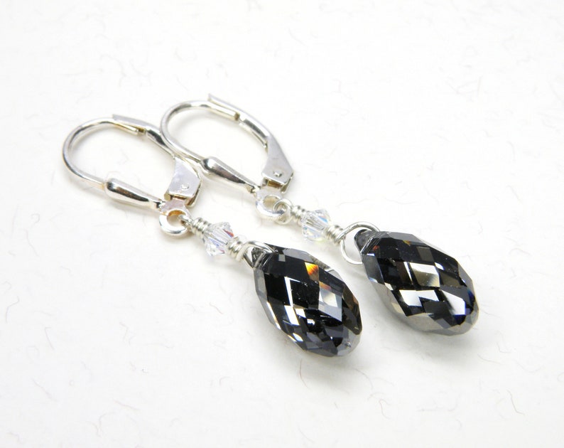 Charcoal Gray Crystal Earrings, Sterling Silver, Petite Teardrop Swarovski, Black Diamond Bridesmaids Dangle Earrings, Wedding Jewelry Gift image 5