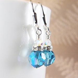 Teal Crystal Drop Earrings, Sterling Silver or Gold Filled, Swarovski Crystal, London Blue Topaz Crystal Short Dangle Wedding Jewelry Gift