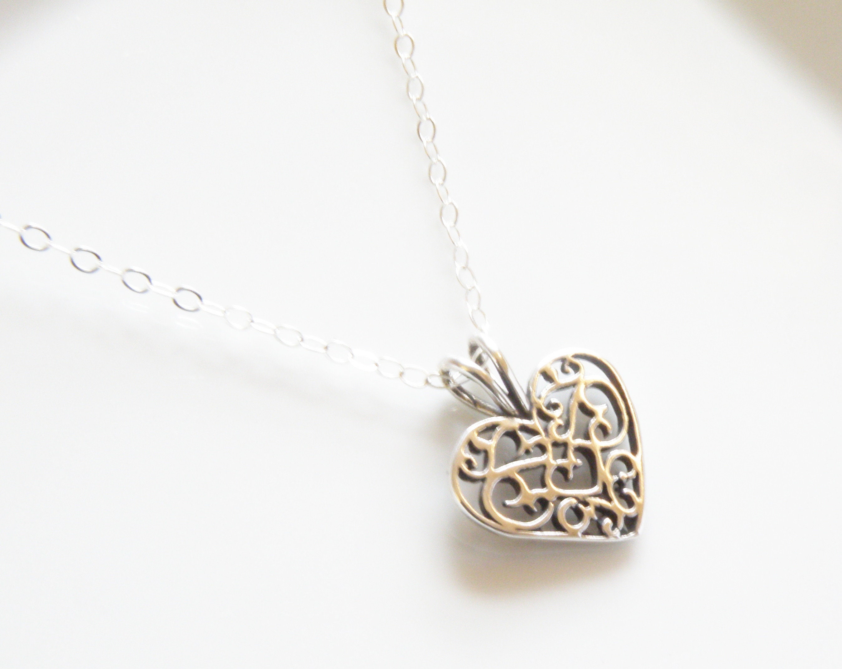Heart Necklace Filigree Sterling Silver Pendant Teen, Includes Chain Heart Necklace Filigree Sterling Silver Pendant Teen, Includes Chain