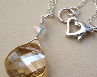 Classic Yellow Teardrop Necklace, Swarovski Crystal Pendant, Sterling Silver, November Birthday Gift, Bridesmaid Necklace Wedding Jewelry