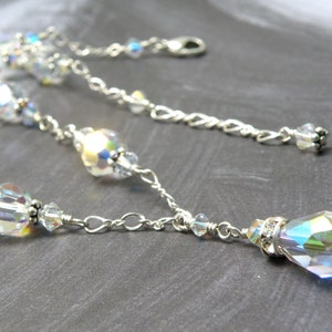 Bridal Swarovski Crystal Necklace with Drop Pendant, Sterling Silver, Clear Crystal Wedding Necklace, Simple Crystal Bride Jewelry Gift