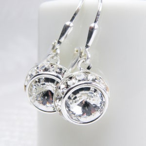 Crystal Halo Dangle Earrings, Swarovski Crystal, Sterling Silver, Round Diamond Classic Earrings, Teen Bridesmaid Jewelry Wedding Gift image 1