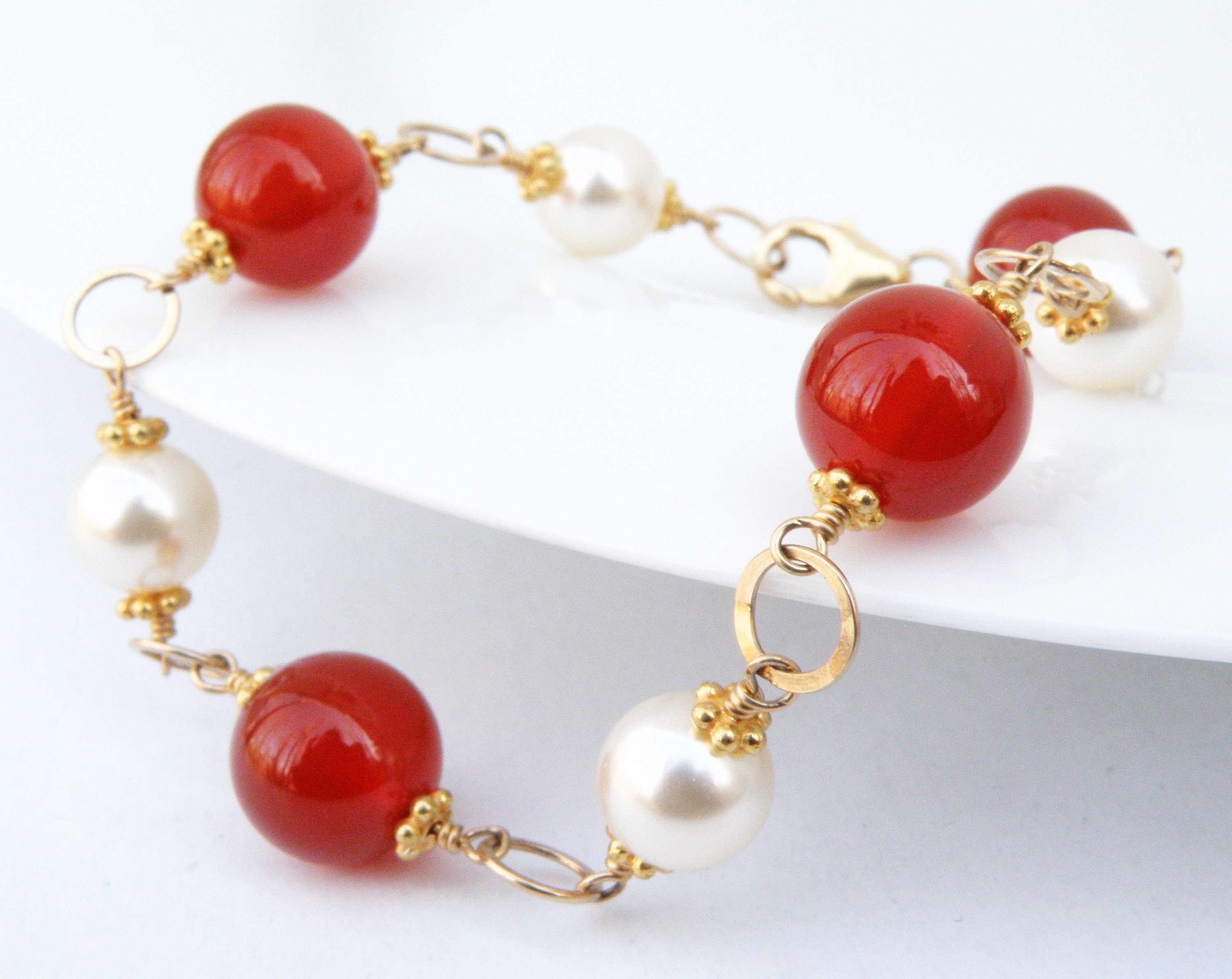 Carnelian and Pearl Bracelet Gold Filled or Sterling Silver - Etsy