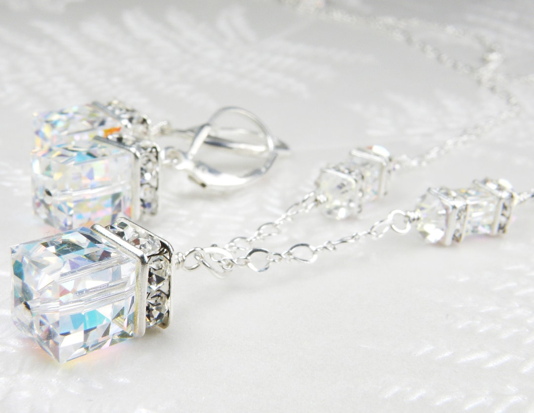Modern Crystal Wedding Jewelry Set Sterling Silver or Gold Etsy