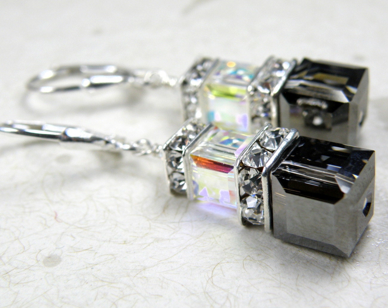 Black Crystal Earrings Swarovski Crystal Cube Earrings | Etsy