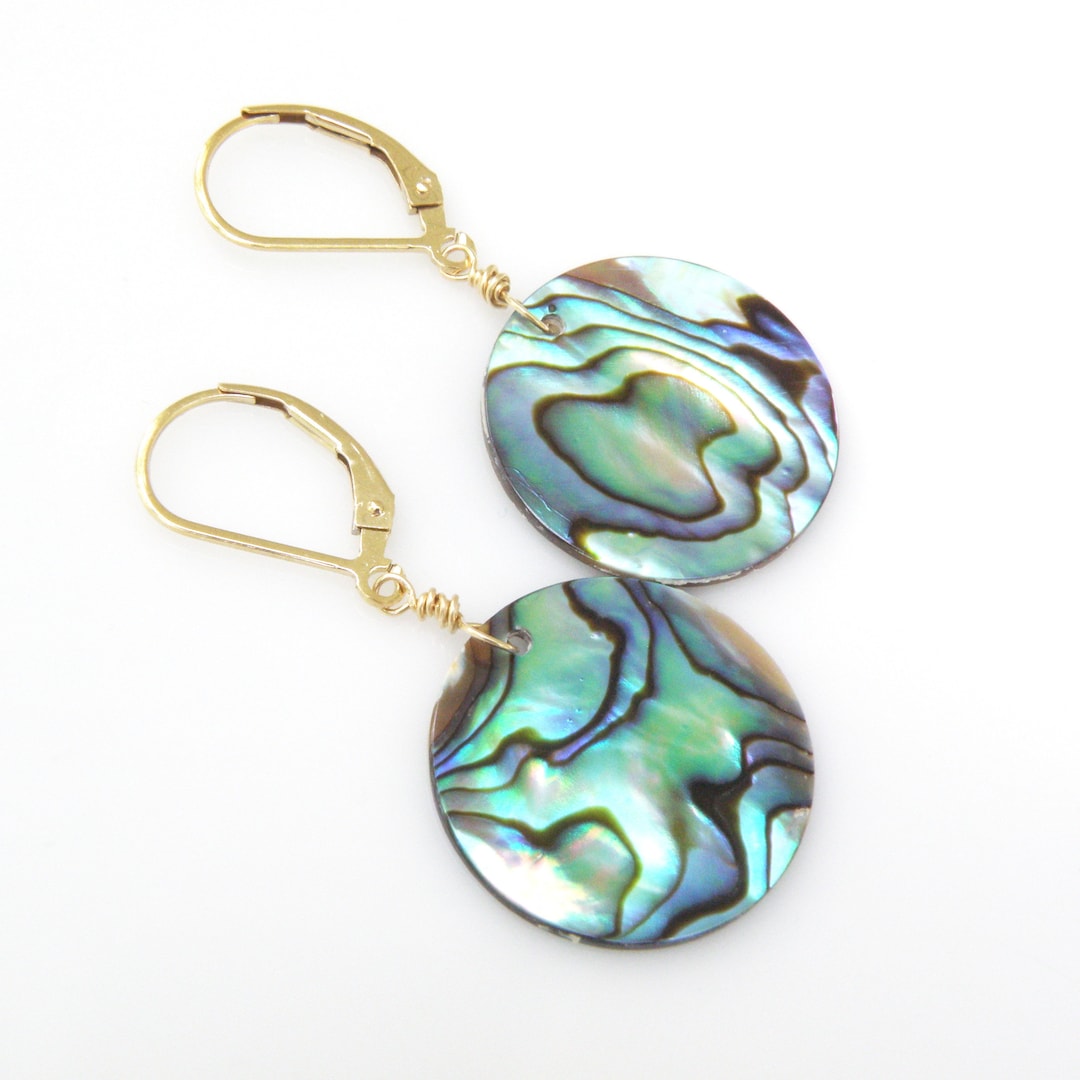 Stylish Abalone Round Hoop Dangle Earrings for Beach or Everyday