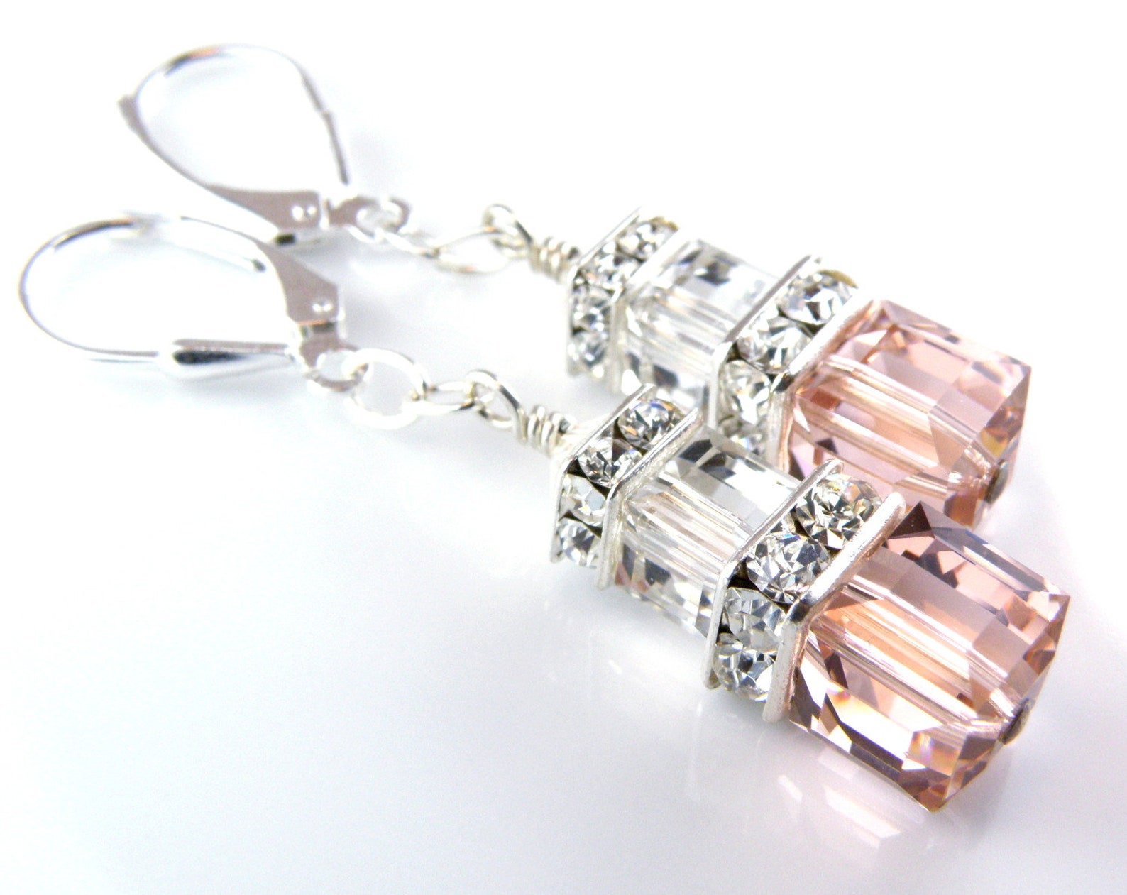 Blush Pink Jewelry Set Pink and Gray Swarovski Crystal Cube Etsy
