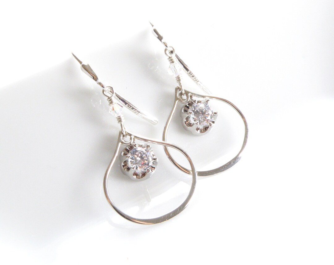 Sterling Silver Hoop Earrings With Cubic Zirconia Focal Stones