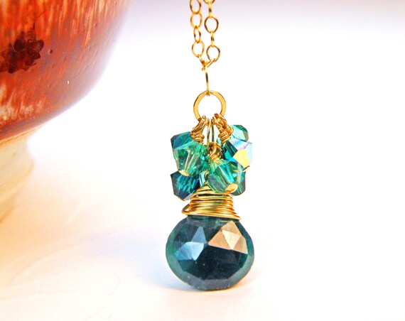 Emerald Stone Necklace, Gold Filled, Natural Green Stone Pendant, May Birthstone Birthday Jewelry, Anniversary Gift for Wife Mom Grandmother