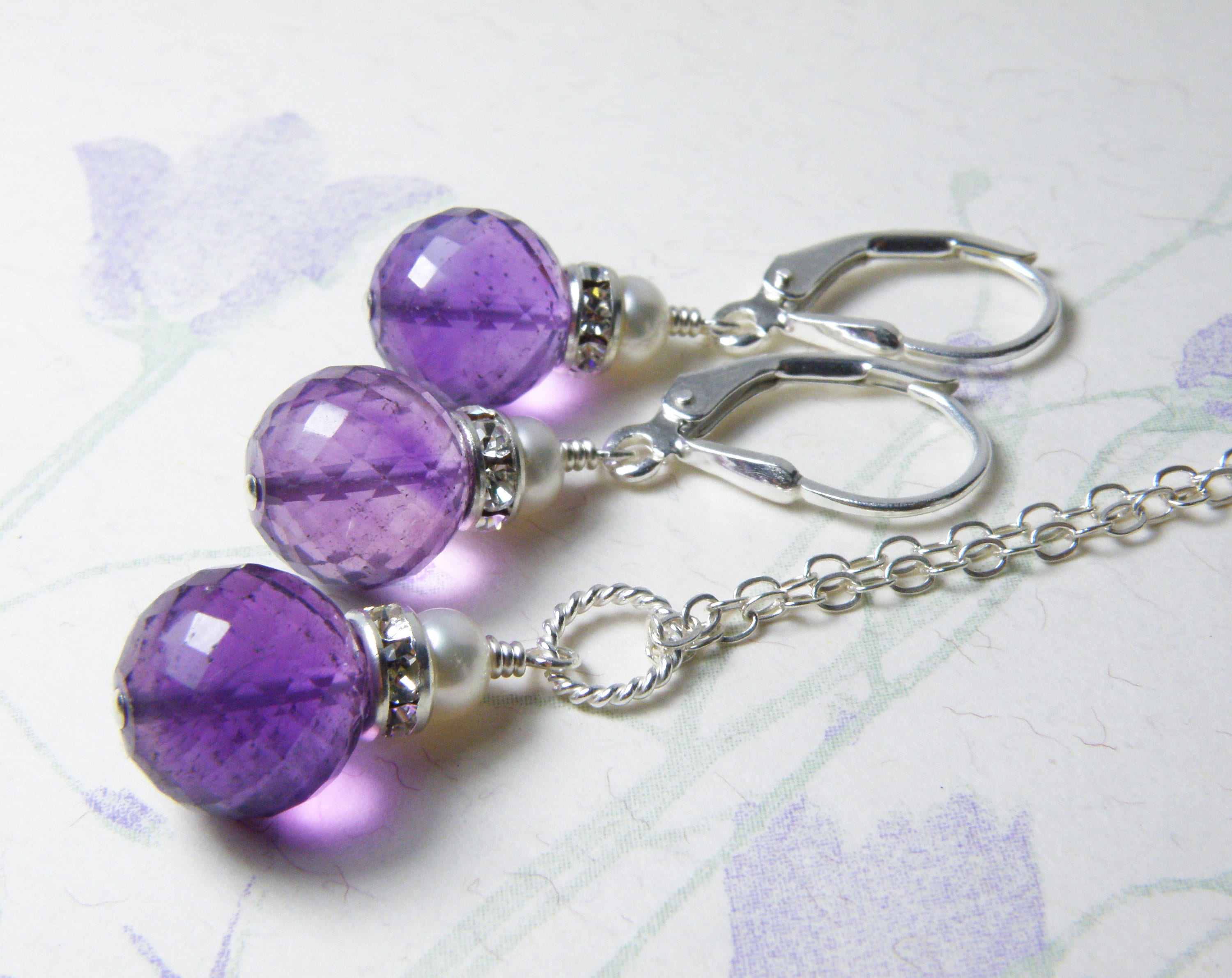Empress Jewelry 天然アメジスト ネックレス イヤリング セット 