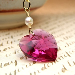 Ruby Crystal Heart Pendant, Sterling Silver, Gold Filled, Magenta Swarovski Crystal Necklace, July Birthstone Birthday Gift for Girlfriend image 2