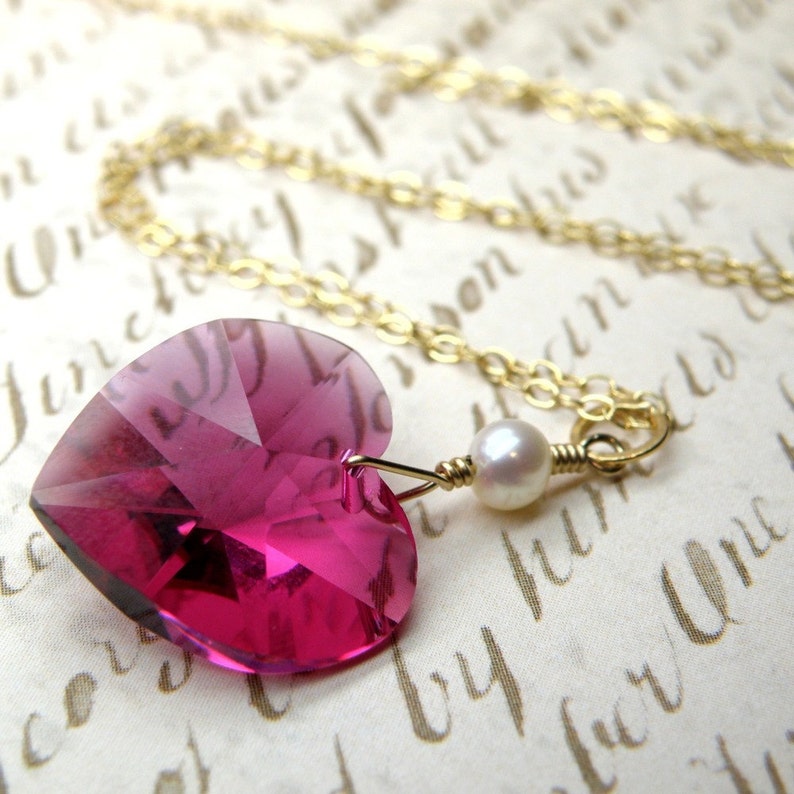 Ruby Crystal Heart Pendant, Sterling Silver, Gold Filled, Magenta Swarovski Crystal Necklace, July Birthstone Birthday Gift for Girlfriend image 3