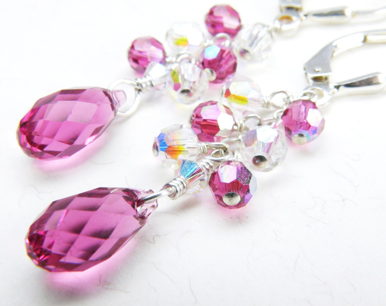 Fuchsia Dangle Earrings Sterling Silver Ruby Cluster Etsy