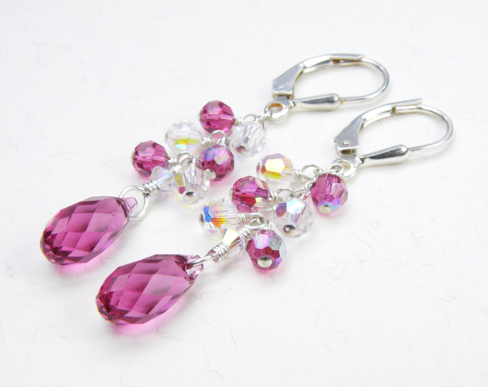 Fuchsia Dangle Earrings Sterling Silver Ruby Cluster Etsy