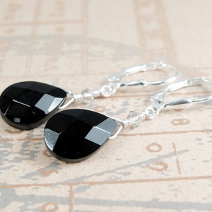 Teardrop schwarzer Onyx Ohrringe, Sterlingsilber oder Gold gefüllt, schwarzer Stein baumeln Ohrringe Herbst Mode Hochzeit Schmuck Geschenk für Frauen