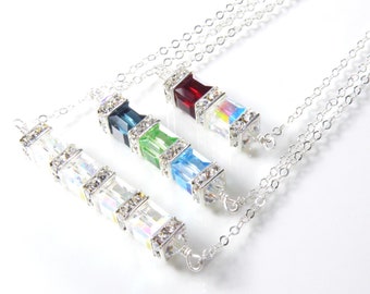 Modern Birthstone Necklace Personalized Gift for Mom, Custom Swarovski Crystal Bar Necklace, Choose Your Color Birthdays Necklace