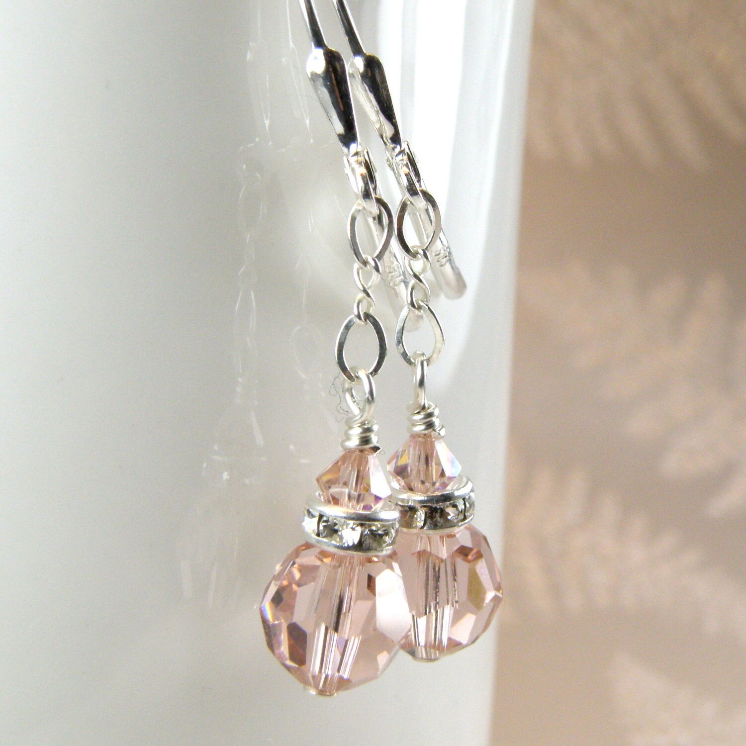 Pink Cluster Sterling Silver Charm Dangle Earrings