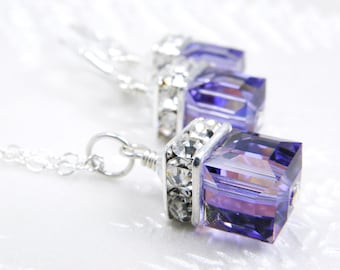 Set di gioielli in tanzanite viola, argento sterling, collana e orecchini in cristallo, regalo di gioielli per damigelle d'onore, bomboniere per matrimoni moderne
