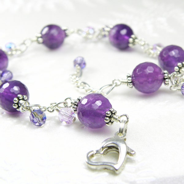 Purple Gemstone Wire Jewelry, Elegant Amethyst Bracelet in Sterling Silver, Lavender Wedding Jewelry Maid of Honor or Mother of the Bride