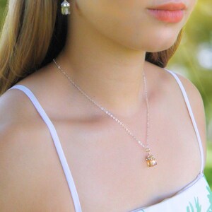Smoky Quartz Crystal Necklace, Sterling Silver or Gold, Brown Crystal Cube Pendant, Fall Wedding Jewelry, Modern Bridesmaids Gift image 2