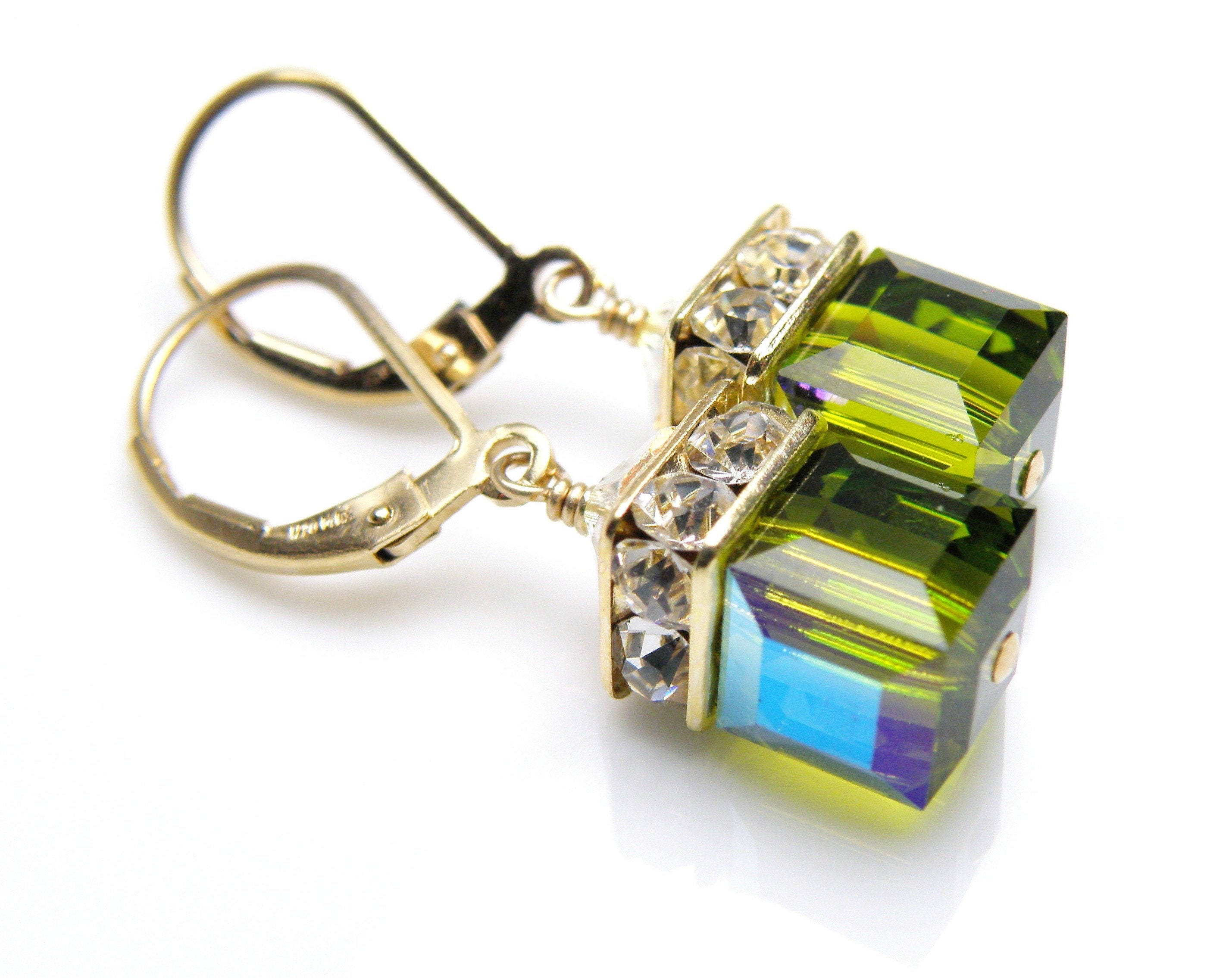 Gold Finish Green Swarovski Crystal Stud Earrings Design by Prestones at  Pernia's Pop Up Shop 2024