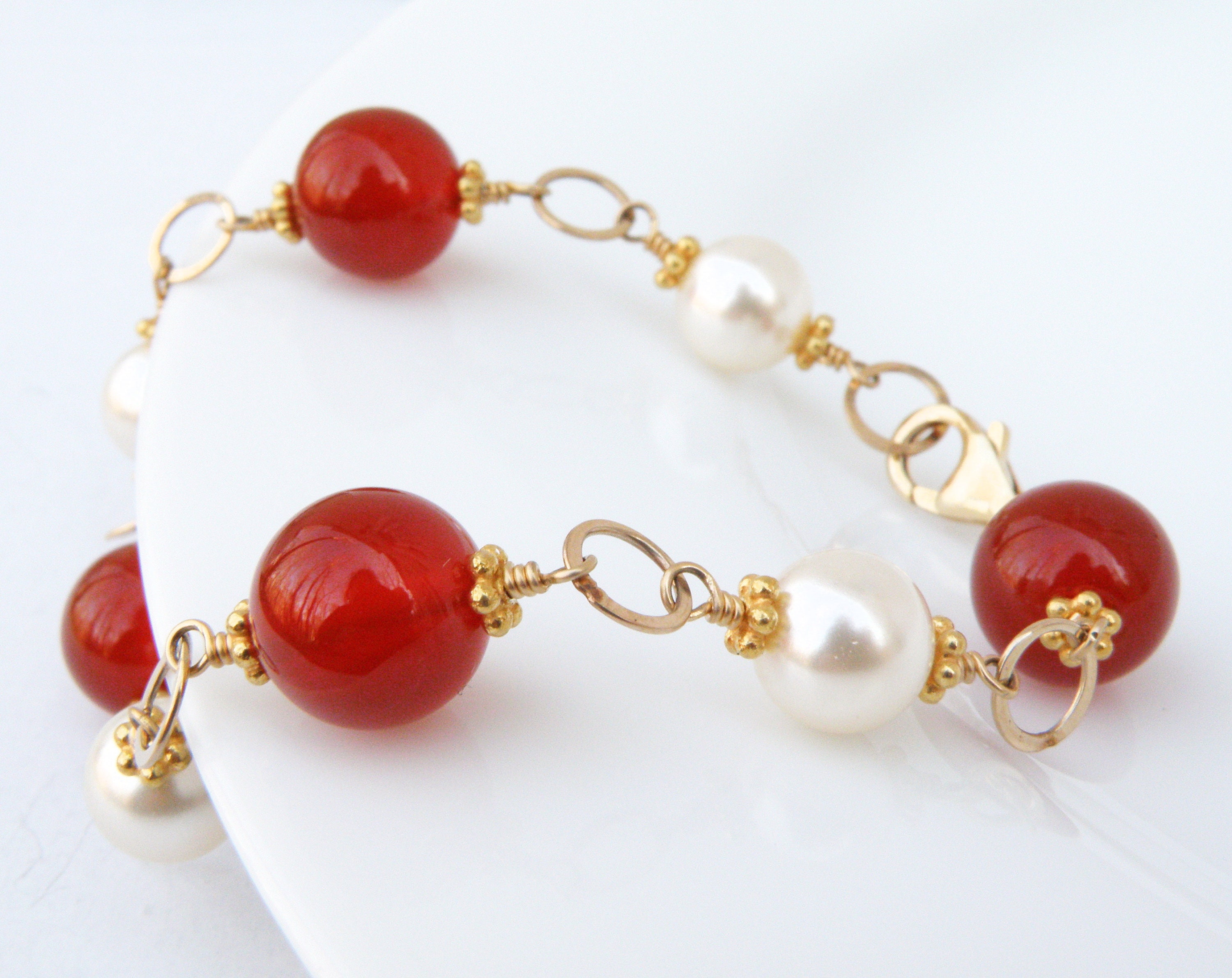 Carnelian and Pearl Bracelet Gold Filled or Sterling Silver - Etsy