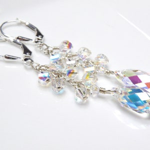 Crystal Cluster Earrings Teardrop Dangle Sterling Silver Crystal Cluster Earrings Teardrop Dangle Sterling Silver