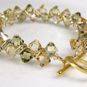 Champagne Crystal Gold Tennis Bracelet, Yellow Citrine Peridot Green Wedding Jewelry, Mother of Bride, Anniversary Gift