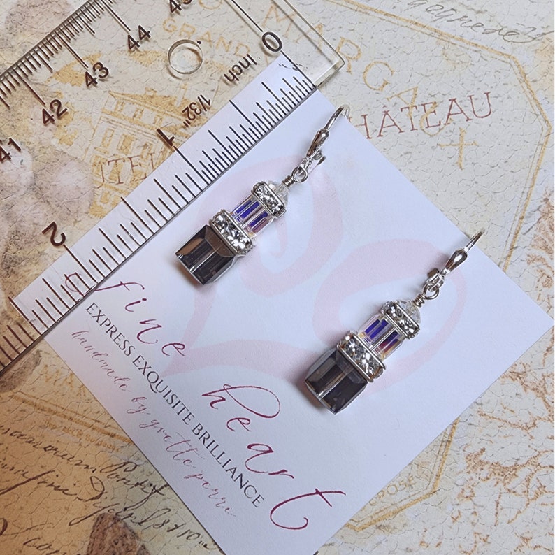 Dark Purple Earrings, Swarovski Crystal Cube, Gold Filled, Modern Bridesmaid Earrings, Ultra Violet Wedding Jewelry, Gift for Women image 7