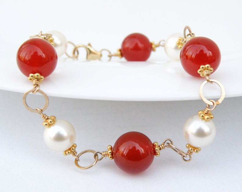 Carnelian and Pearl Bracelet Gold Filled or Sterling Silver - Etsy