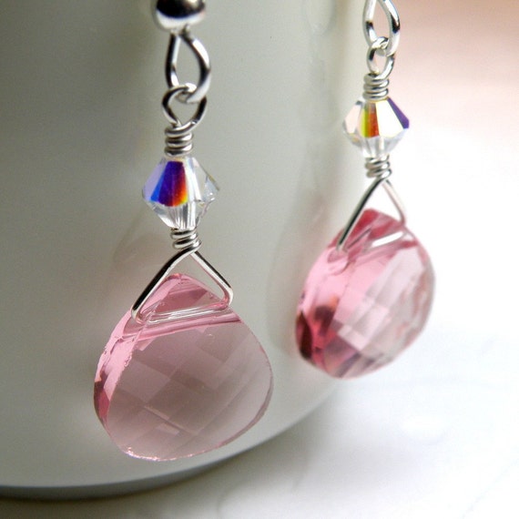 Pink Earrings Teardrop Swarovski Crystal Sterling Silver | Etsy
