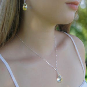 Set di gioielli in cristallo a goccia, collana e orecchini in opale, argento sterling, damigella d'onore, regalo di compleanno con pietra portafortuna per ottobre immagine 2